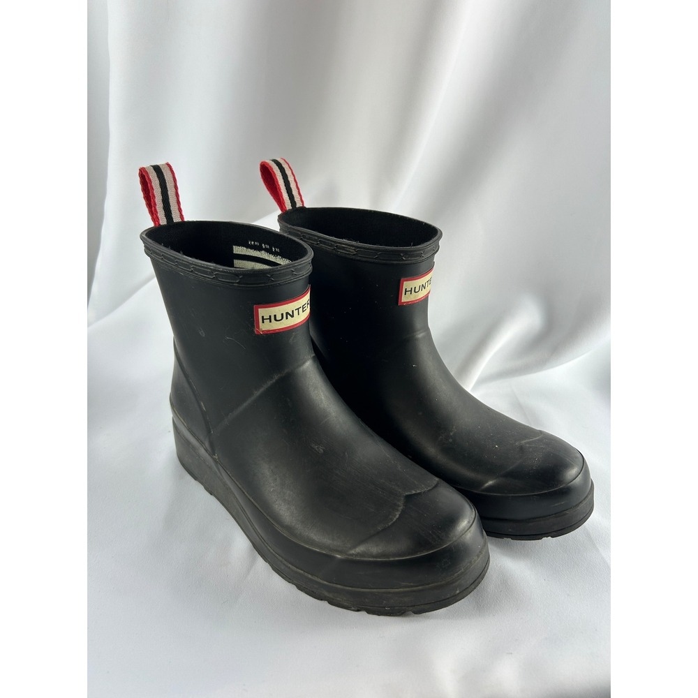 Hunter Original Play Short Rain Boots Black Waterproof Rubber Pull Tab Womens 6